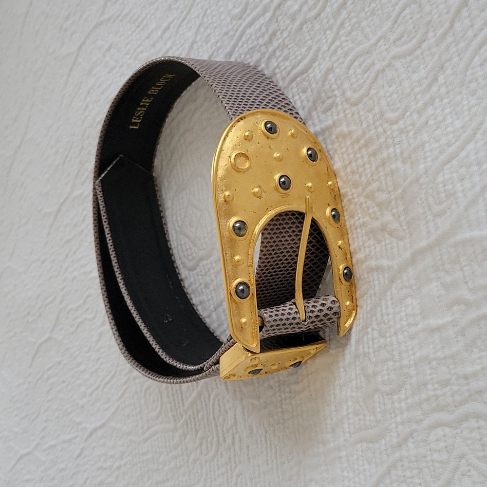 Vintage Leslie Block Belt Art Deco Buckle